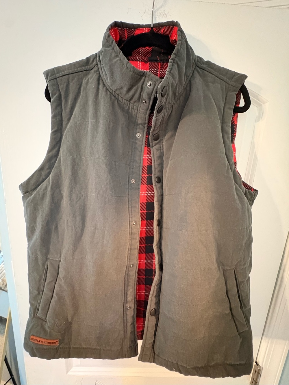 Simply Southern Olive Green Quilted Vest with Orange Label